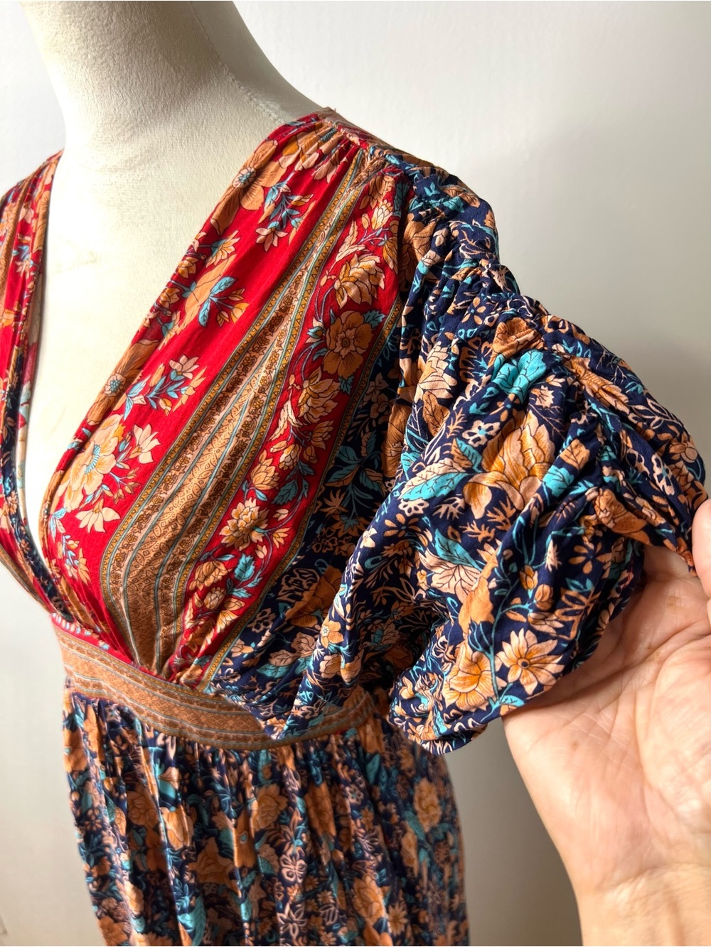 Baltic Born Floral Boho Midi Dress Puff Sleeves Ruffle Hem SZ S EUC - Picture 4 of 8